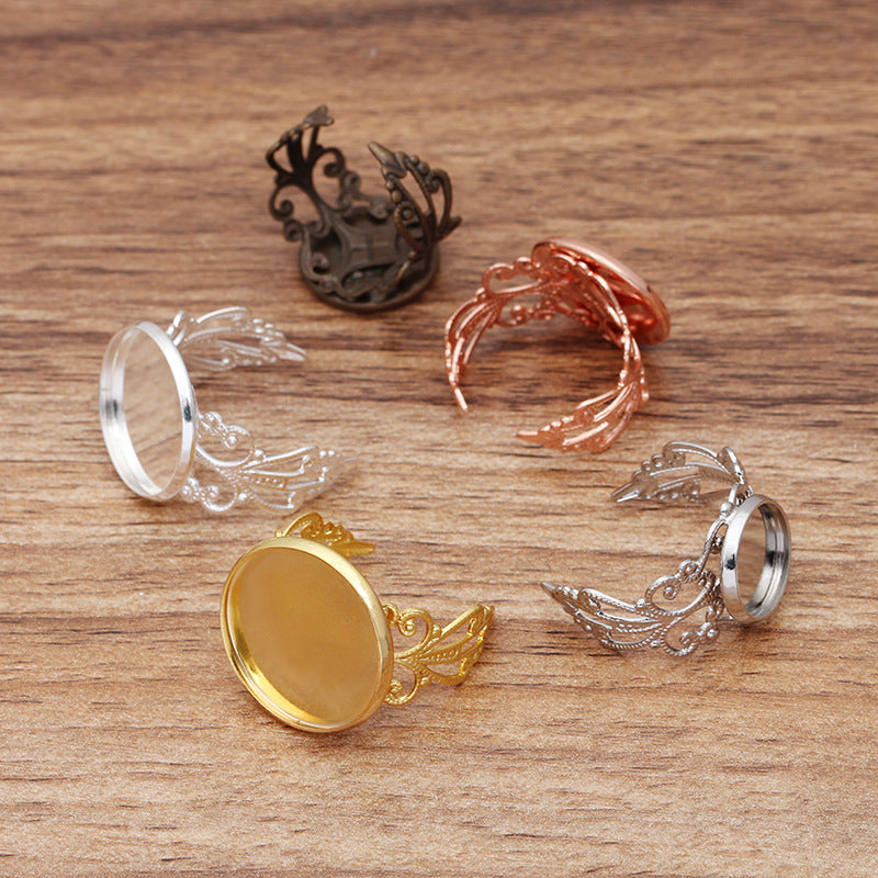 10pcs Adjustable Ring Blank with Base Setting, Glass Crown Ring Settings, Round Ring Blanks