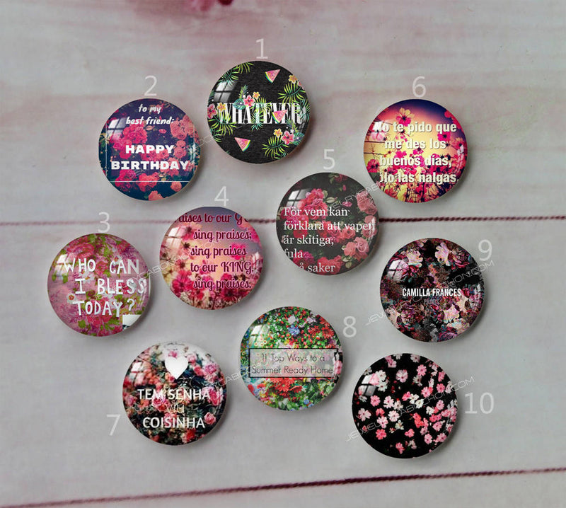 Handmade Round Photo Glass cabochon flower a283
