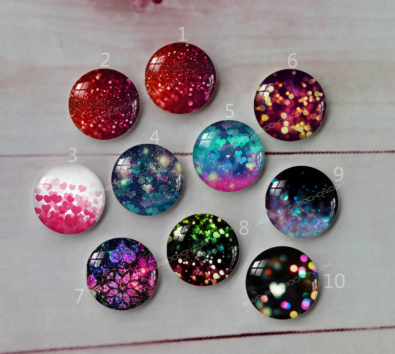 Handmade Round Photo Glass Cabochon Glitter A285