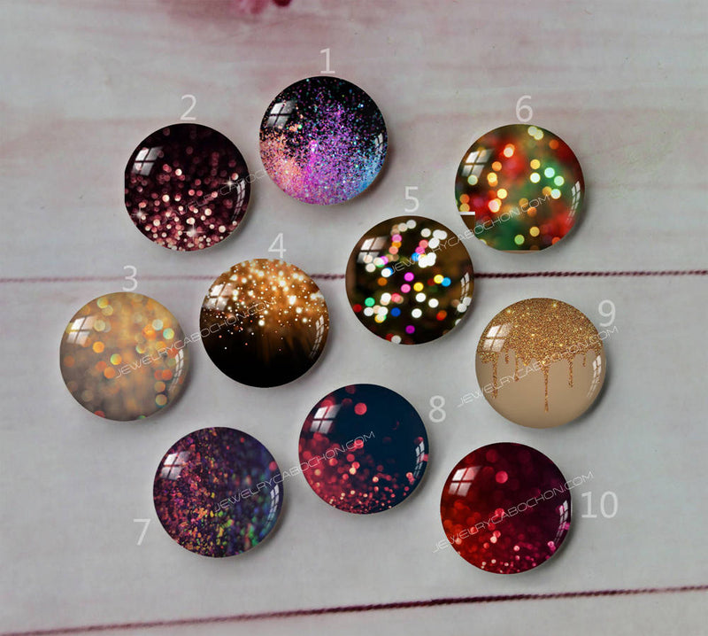 Handmade Round Photo Glass Cabochon Glitter a286