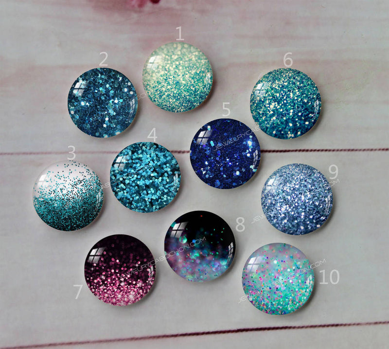 Handmade Round Photo Glass Cabochon Glitter a288