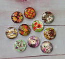 Handmade Round Photo Glass Cabochon flower A302