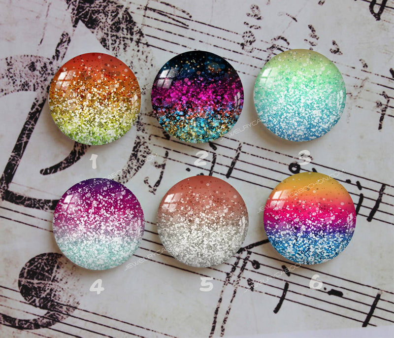 Handmade Round Photo Glass Cabochon Glitter A310