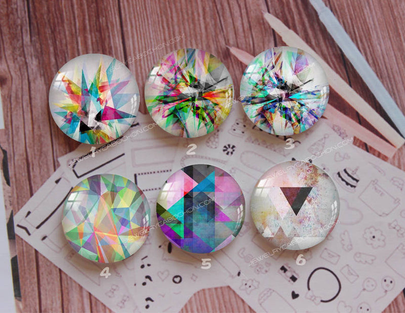 Handmade Round Photo Glass Cabochon geometric A315