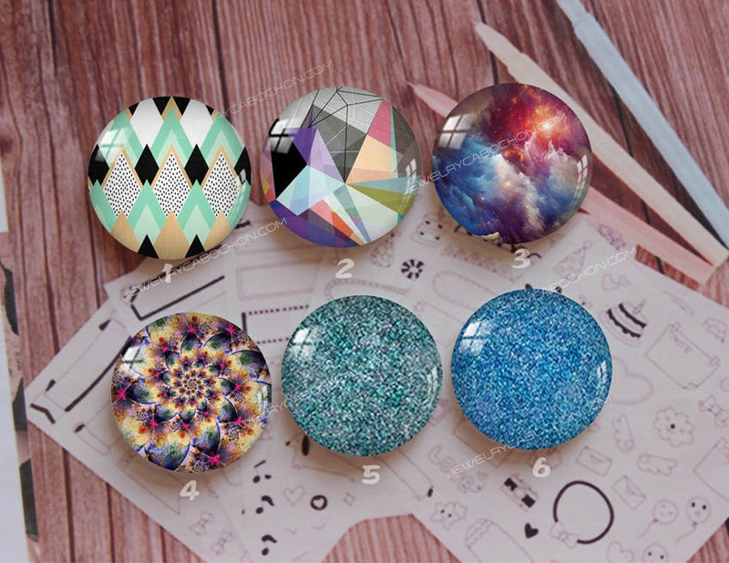 Handmade Round Photo Glass Cabochon geometric A320