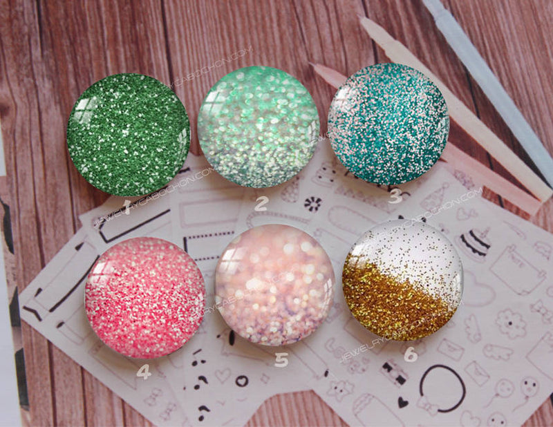 Handmade Round Photo Glass Cabochon Glitter A323