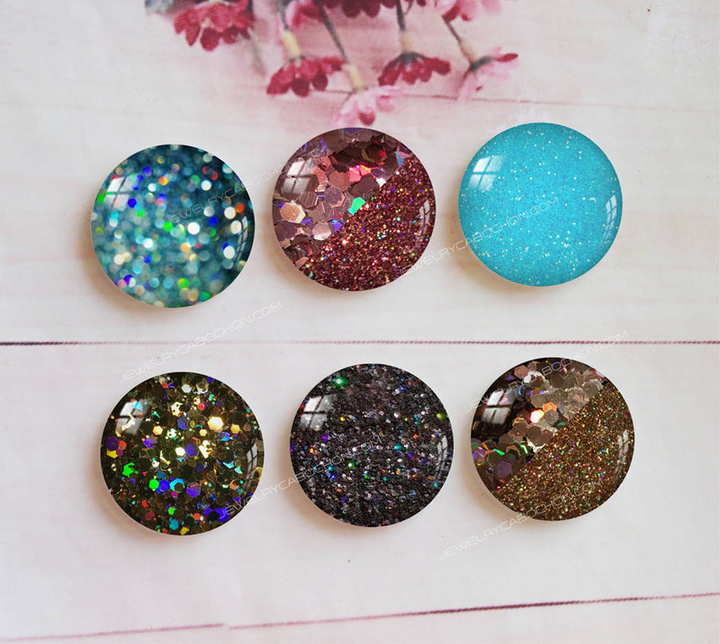 Handmade Round Photo Glass Cabochon Glitter A334