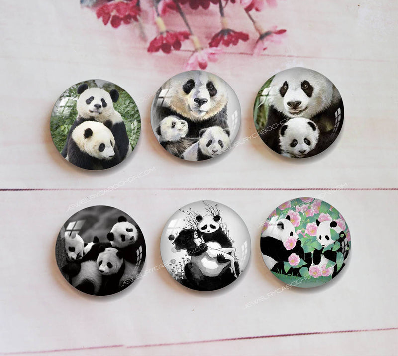 Handmade Round Photo Glass Cabochon panda A349