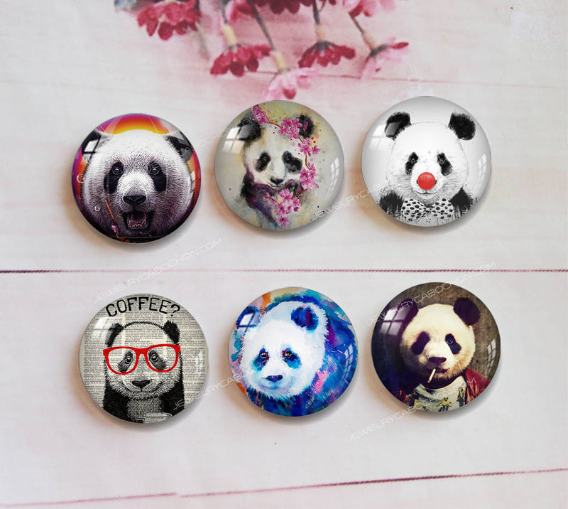 Handmade Round Photo Glass Cabochon panda A351