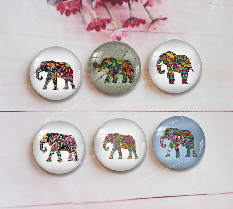 Handmade Round Photo Glass Cabochon animal Elephant A354