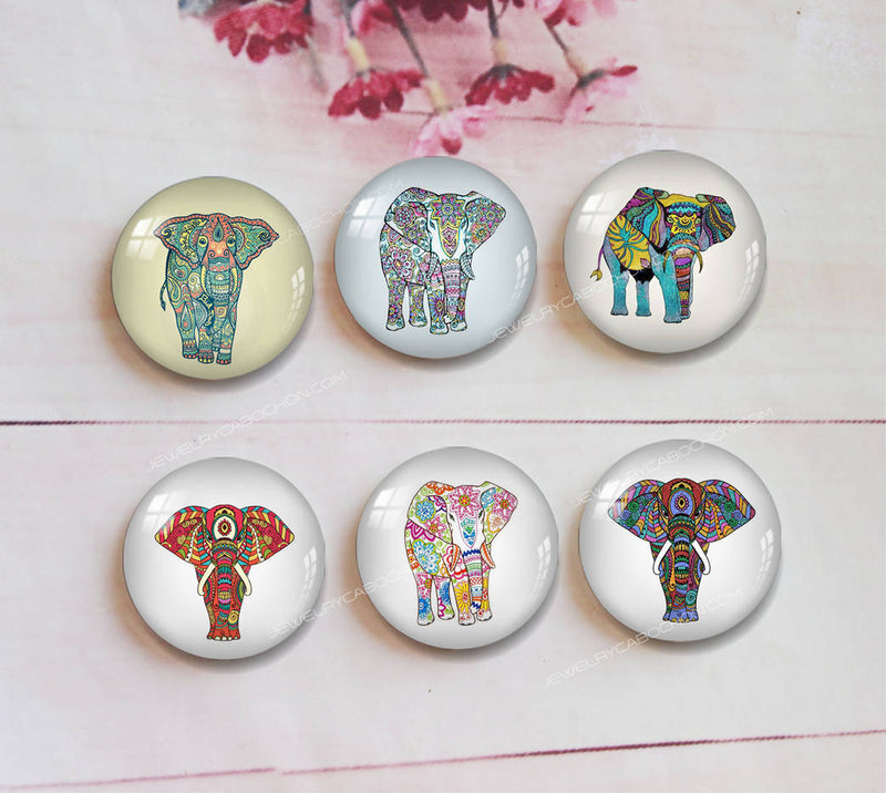 Handmade Round Photo Glass Cabochon Elephant A356