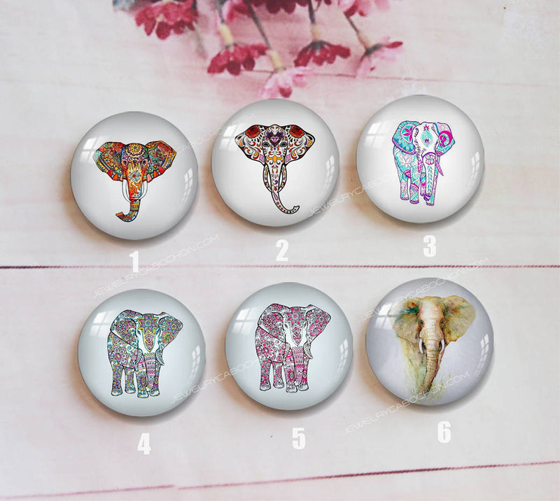 Handmade Round Photo Glass Cabochon Elephant A359