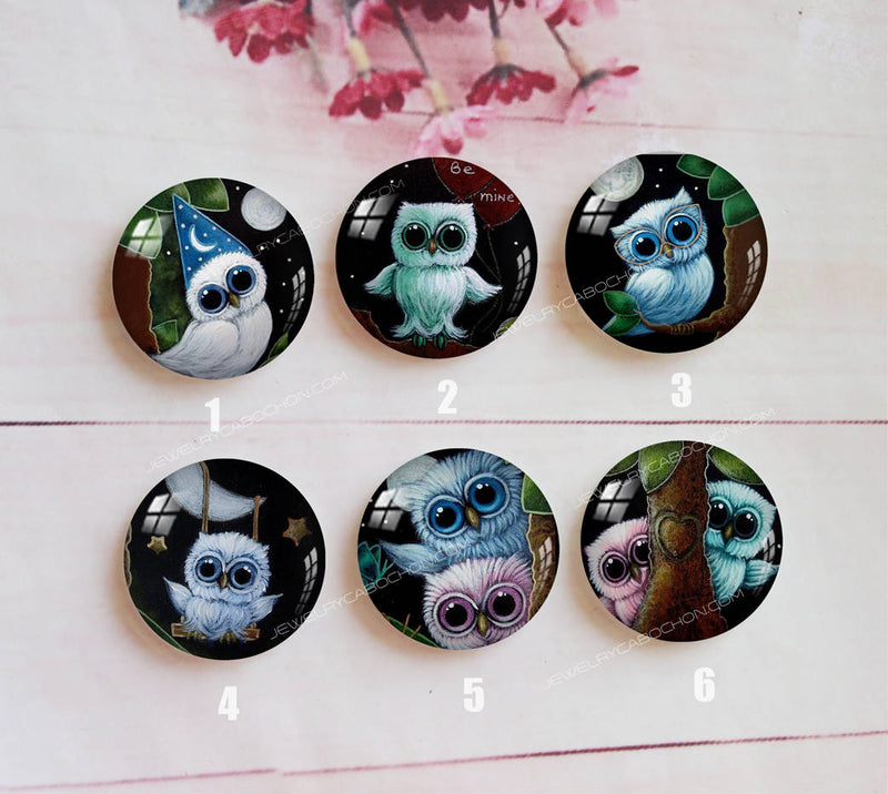 Handmade Round Photo Glass Cabochon animal owl A366