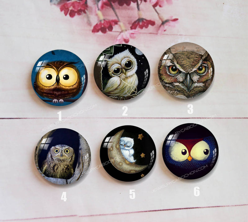 Handmade Round Photo Glass Cabochon animal owl a367
