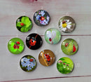 Handmade Round Photo Glass Cabochon flower A392