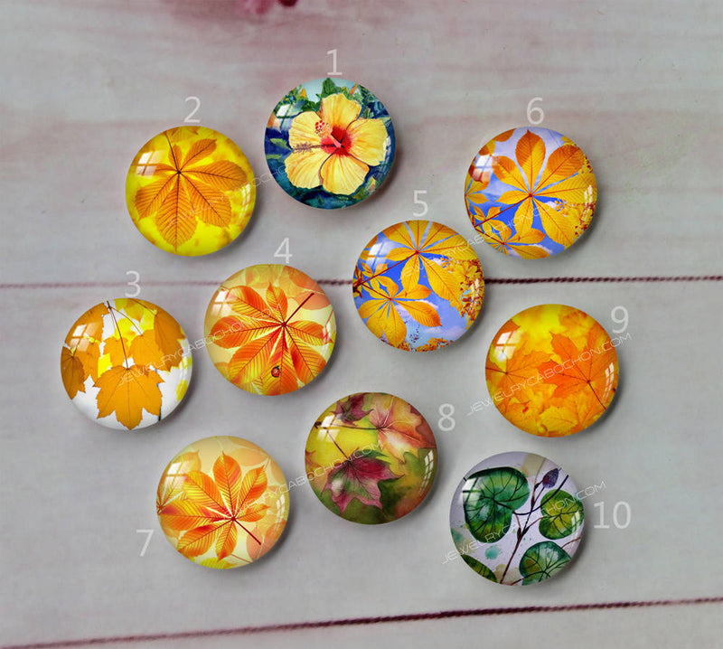 Handmade Round Photo Glass Cabochon Leaves A399