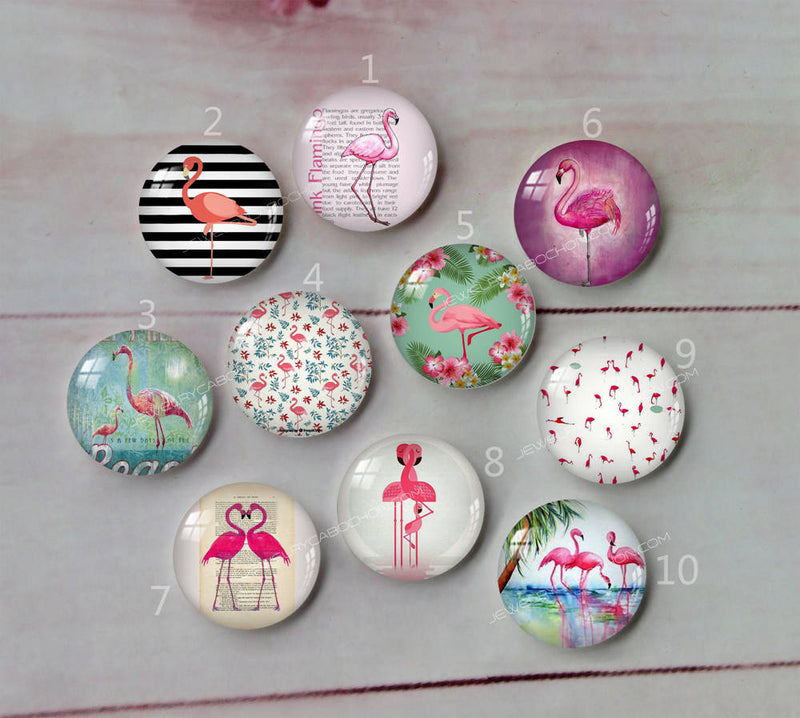 Handmade Round Photo Glass Cabochon animal Flamingo A403