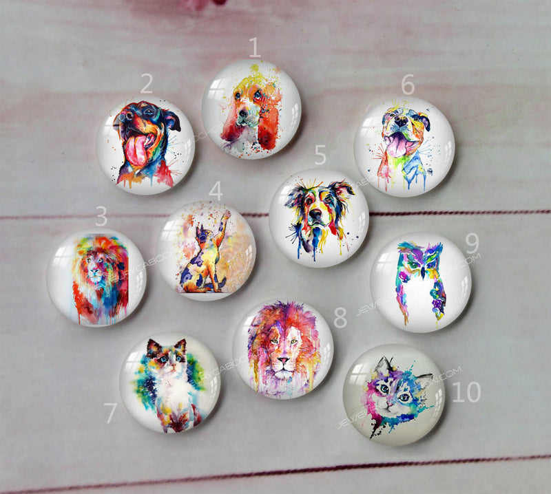 Handmade Round Photo Glass Cabochon animal dog A428