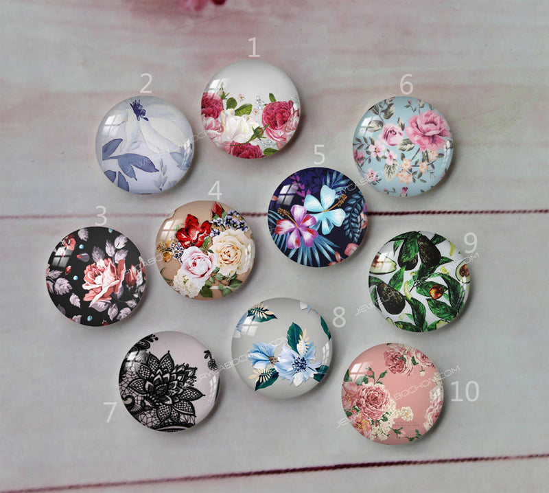 Handmade Round Photo Glass Cabochon flower Pattern A469