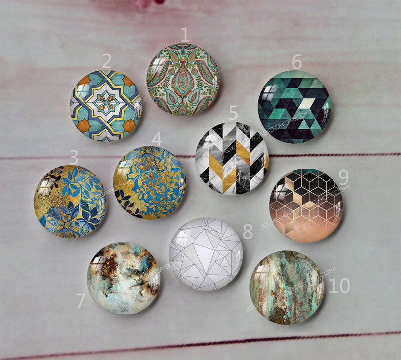 Handmade Round Photo Glass Cabochon geometric A535