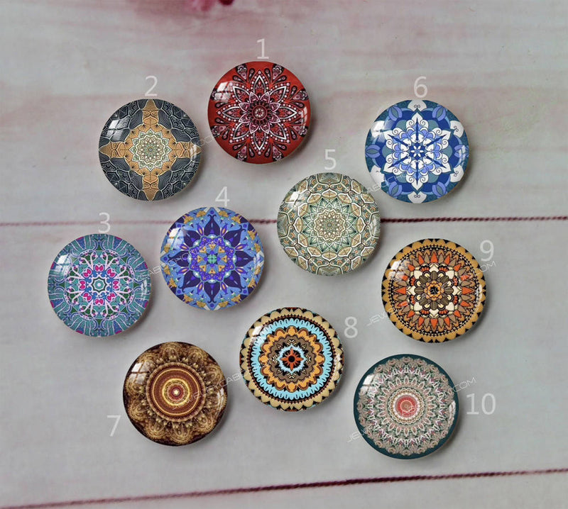 Handmade Round Photo Glass Cabochon geometric Pattern A551