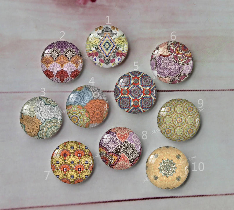 Handmade Round Photo Glass Cabochon geometric Pattern A555