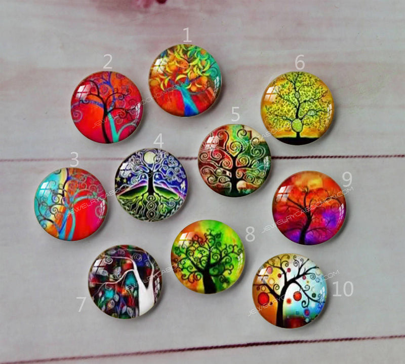 Handmade Round Photo Glass Cabochon tree A562