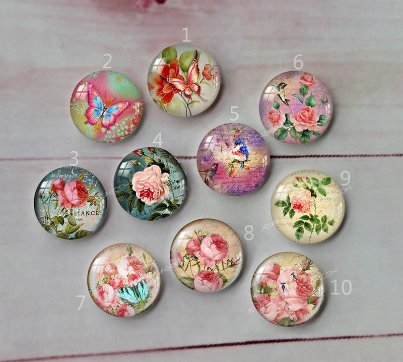 Handmade Round Photo Glass Cabochon Plant flower A611