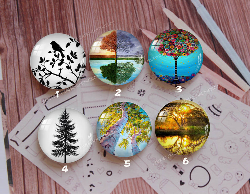 Handmade Round Photo Glass Cabochon plant tree 869