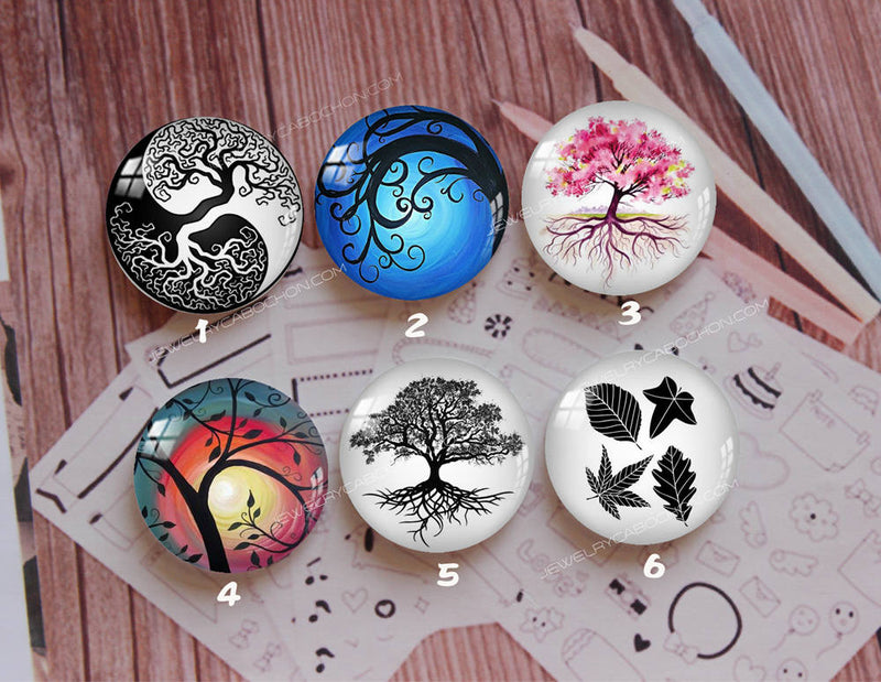 Handmade Round Photo Glass Cabochon plant tree 870