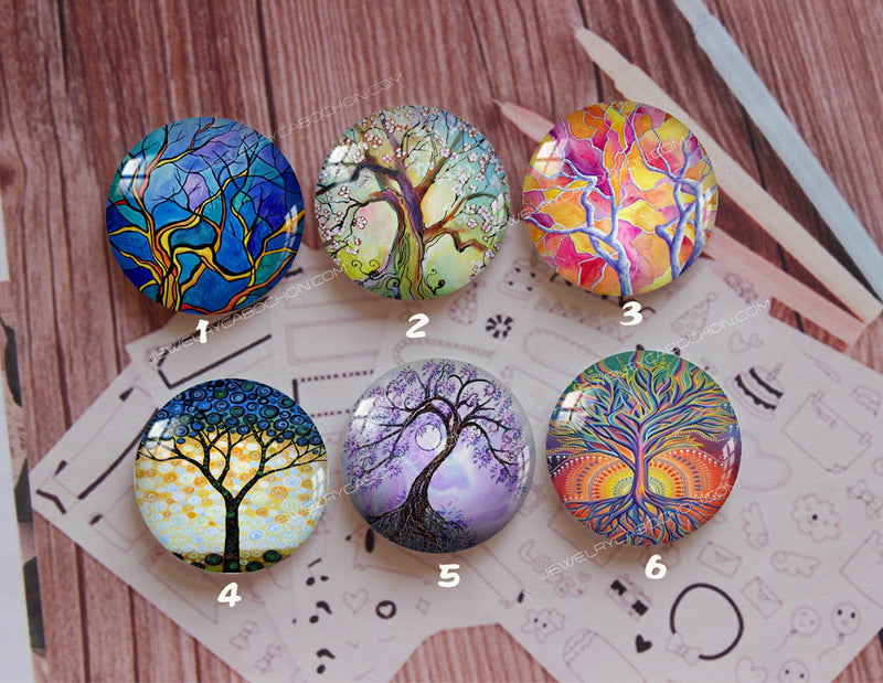 Handmade Round Photo Glass Cabochon plant tree 871