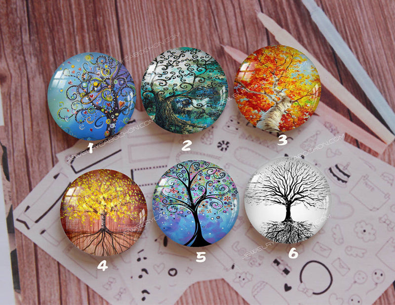 Handmade Round Photo Glass Cabochon plant tree 873