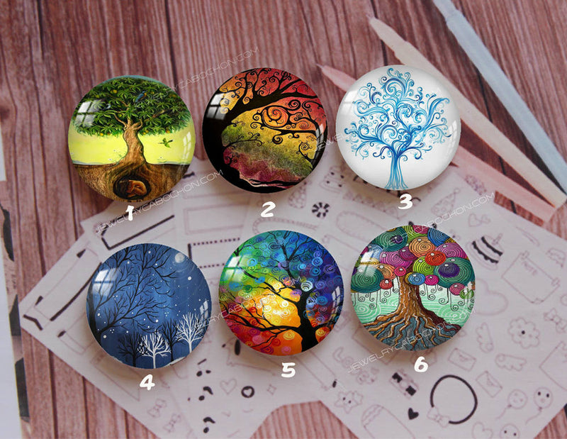 Handmade Round Photo Glass Cabochon plant tree 876