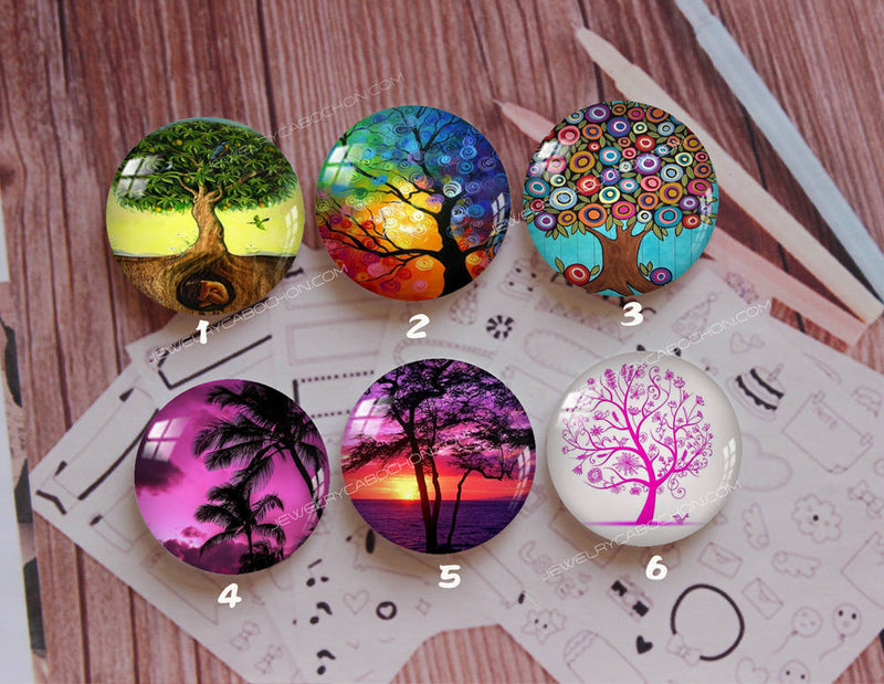 Handmade Round Photo Glass Cabochon plant tree 877