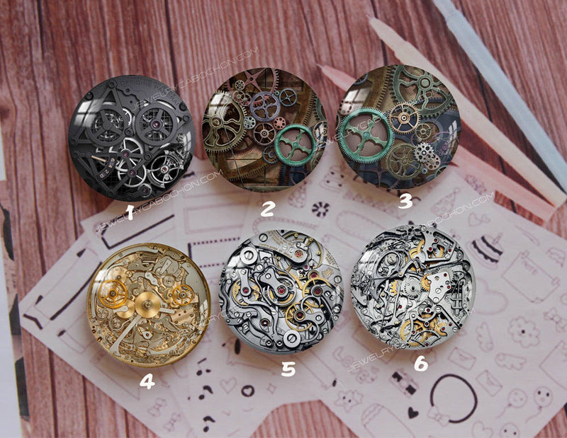 Handmade Round Photo Glass Cabochon mechanical gear 883