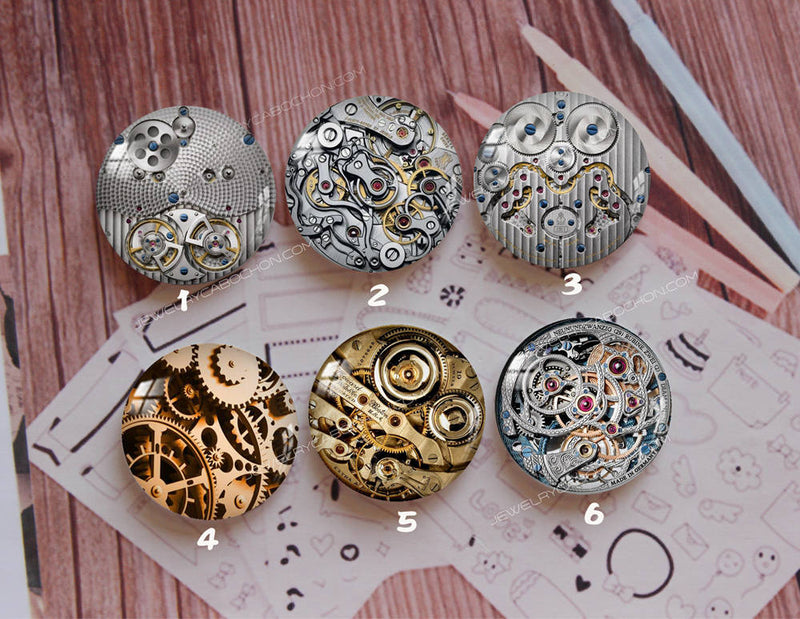 Handmade Round Photo Glass Cabochon mechanical gear 888