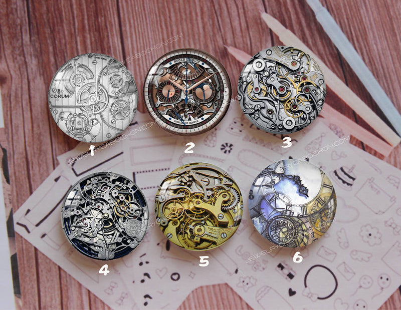 Handmade Round Photo Glass Cabochon mechanical gear 889