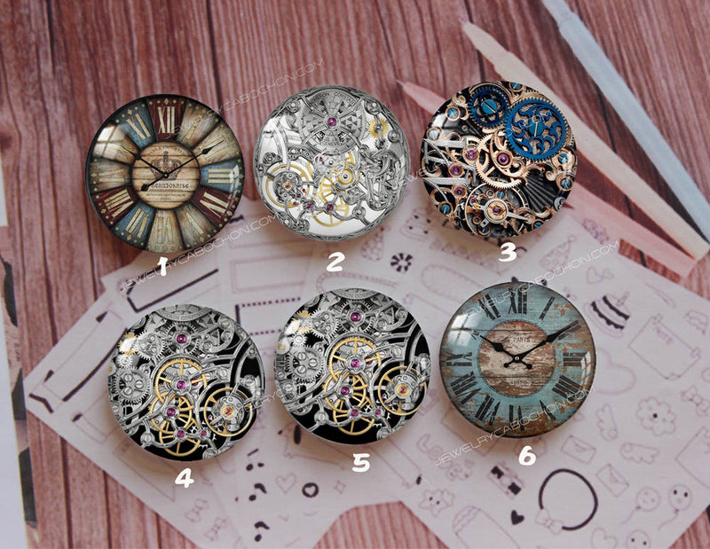 Handmade Round Photo Glass Cabochon mechanical gear 892