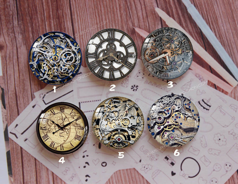 Handmade Round Photo Glass Cabochon mechanical gear 895