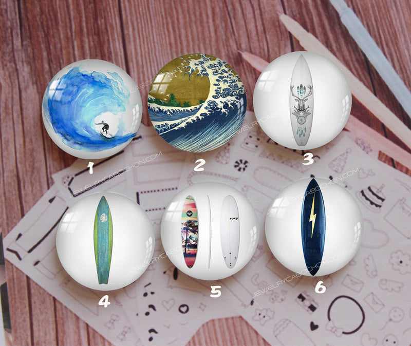 Handmade Round Photo Glass Cabochon Ocean waves 904