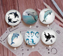 Handmade Round Photo Glass Cabochon Animal dolphin 925