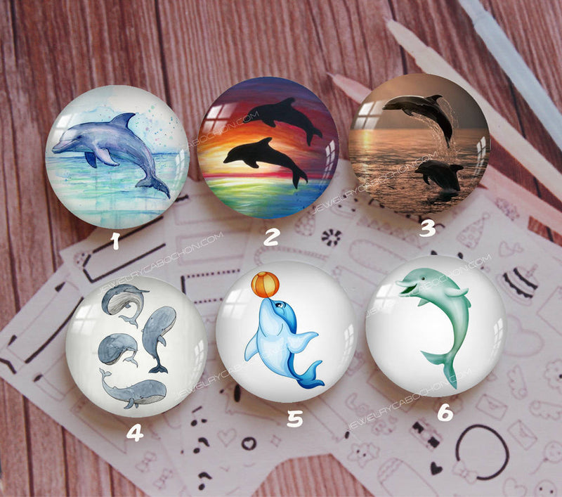 Handmade Round Photo Glass Cabochon Animal dolphin 926