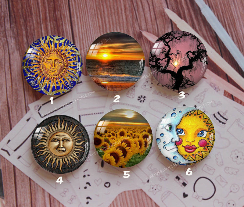 Handmade Round Photo Glass Cabochon sun 935