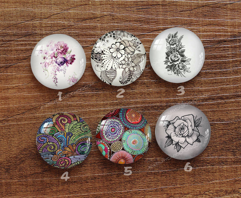Handmade Round Photo Glass Cabochon Plant flower 943