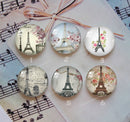 Handmade Round Photo Glass Cabochon Iron tower 969