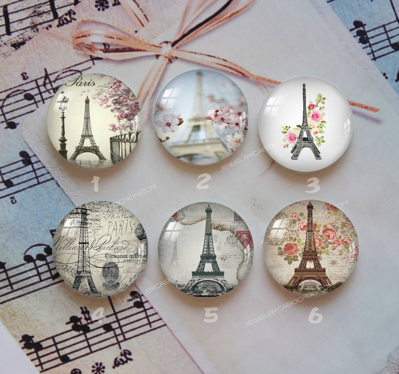 Handmade Round Photo Glass Cabochon Iron tower 969