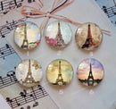 Handmade Round Photo Glass Cabochon Iron tower 971