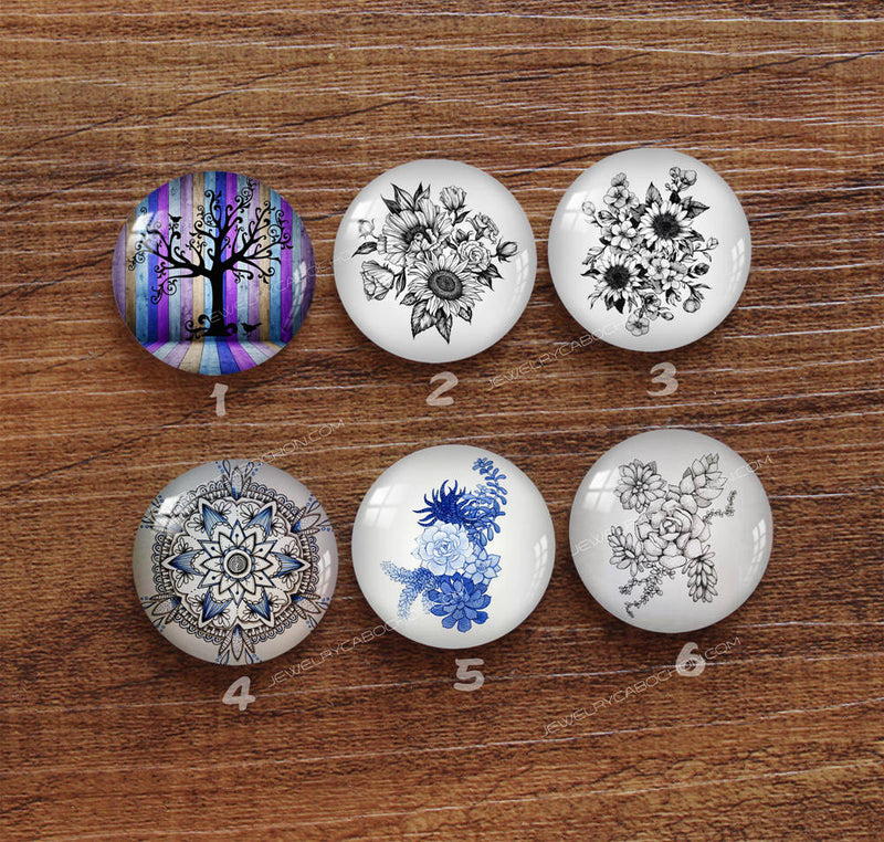 Handmade Round Photo Glass Cabochon Plant flower 982