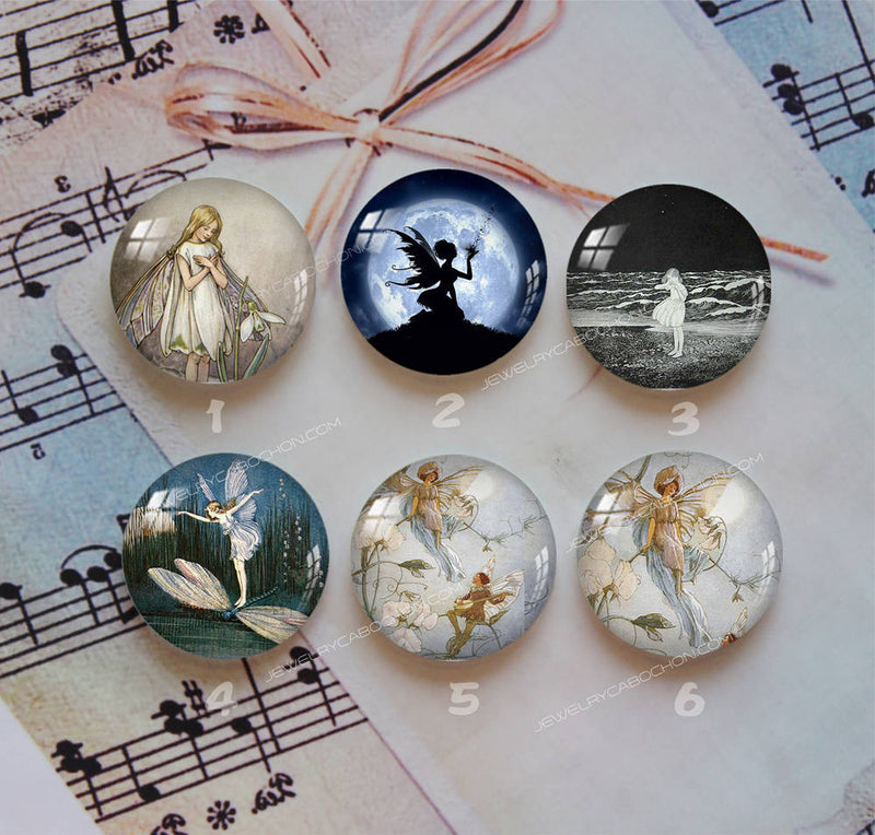 Handmade Round Photo Glass Cabochon Elf 1078