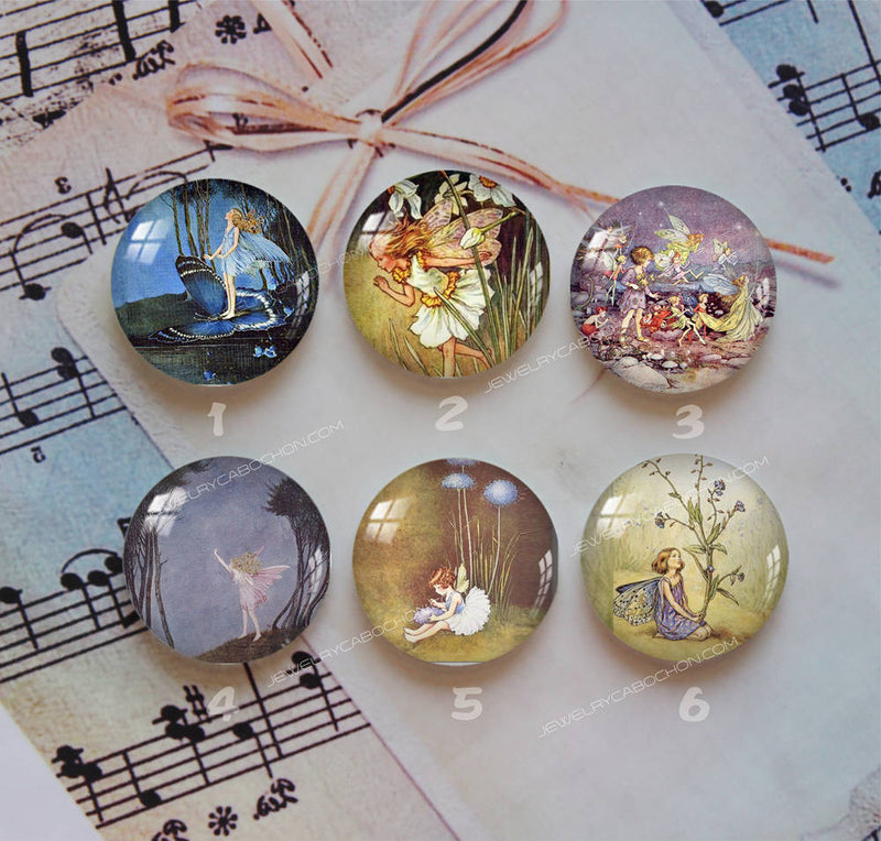 Handmade Round Photo Glass Cabochon Elf 1079